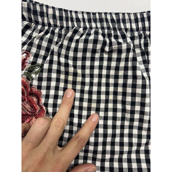 No Comment Womens Top XL Gingham Off The Shoulder Floral Peasant Cottagecore - Picture 4 of 8